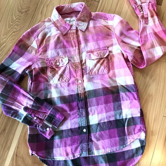 Bleached Flannel Shirt, Size Small Petite:  Upcycled Painted Fancy Lion - Picture 9 of 13